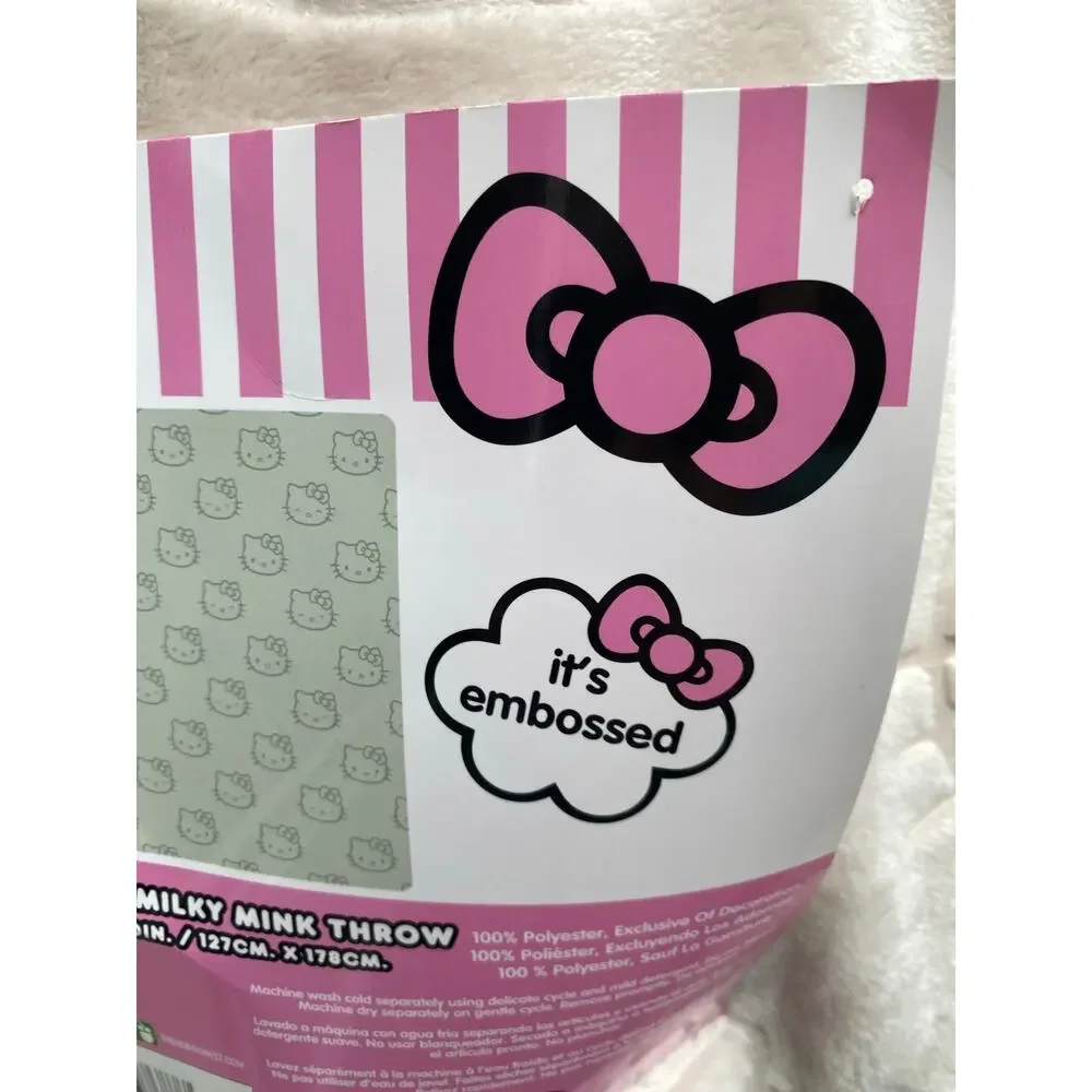 Hello Kitty Embossed Plush Throw Blanket 50x70 Soft Champagne